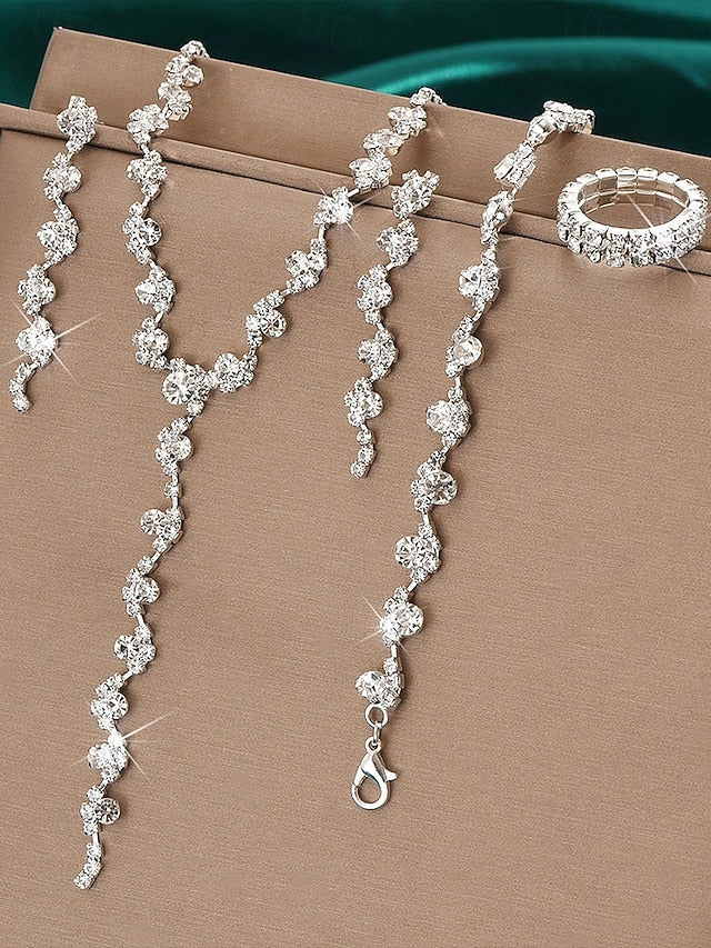 – Set Elegant Rhinestone Necklace Gold Jewelry