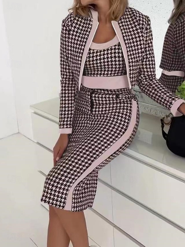 Women's Dress Set Sheath Dress Elegant Houndstooth Print