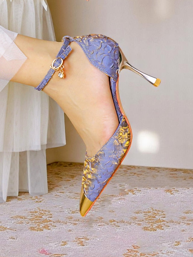 Women's Accents Beige Satin Gold with Toe Pointed Heels and