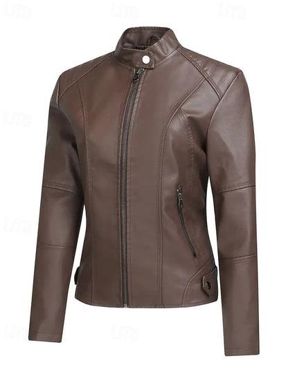 Faux Jacket Pocket Comfortable Leather Zipper Women's