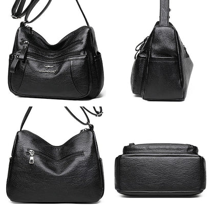 Sac bandoulière femme en cuir noir – similicuir multi-poches