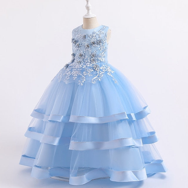 Wedding Girls' Colored Solid Sleeveless Party Kids Dress