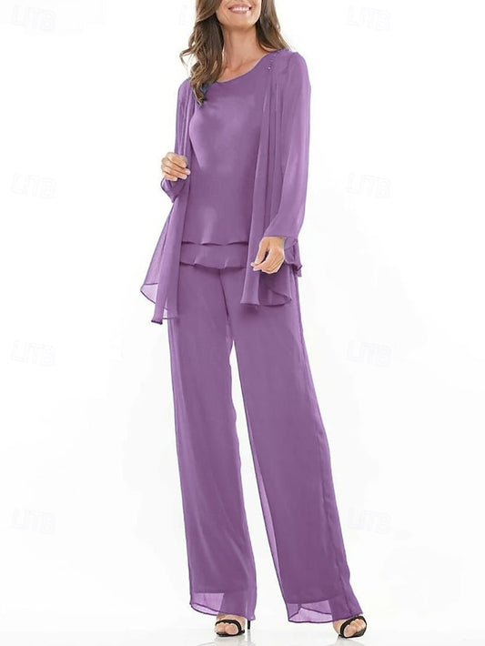 Piece Pantsuit Elegant of Crew Bride Mother 3 the Dress Neck