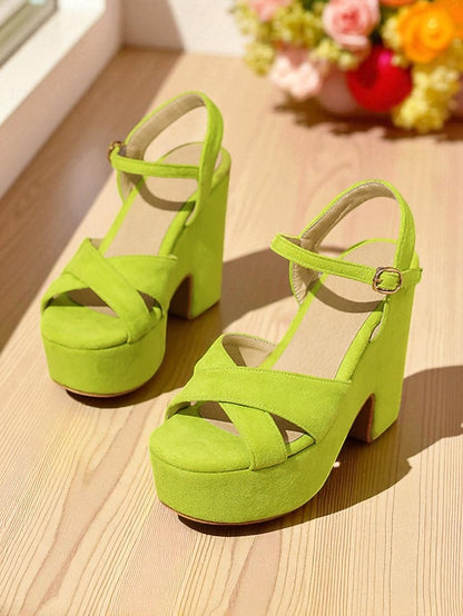 Platform Sandals with Hot Suede Ankle Strap Pink - Women's