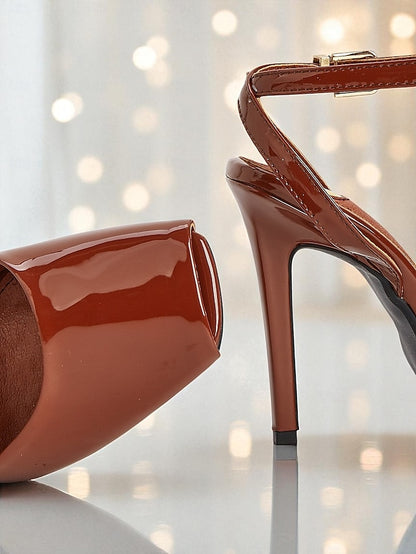 Peep Women's Leather Green Toe - Dark Patent High Heels