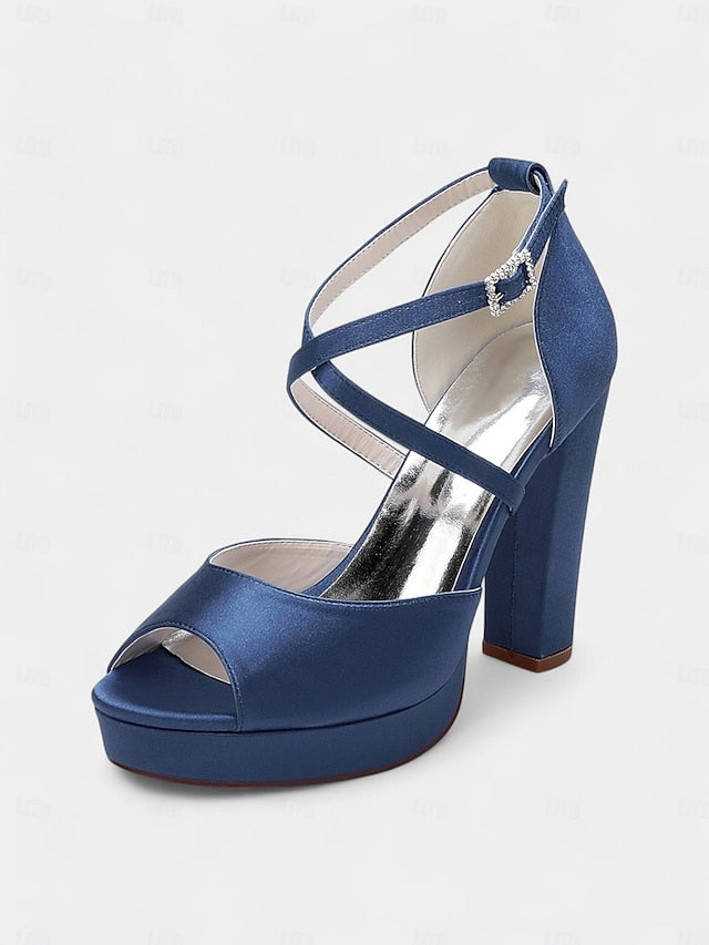 Heel and Women's Peep Platform Sandals High Toe Satin with