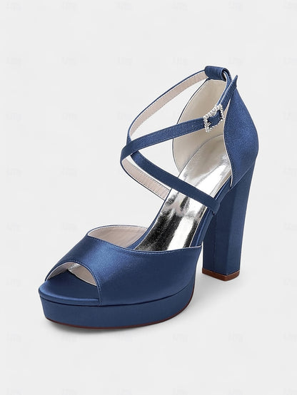 Heel and Women's Peep Platform Sandals High Toe Satin with