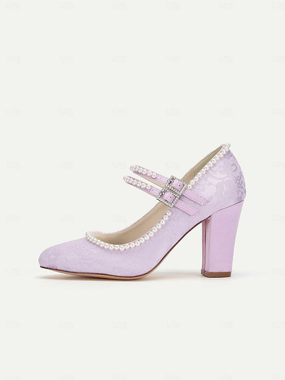 Lace Pearl Jane Women's Embellished - Purple Mary Heels