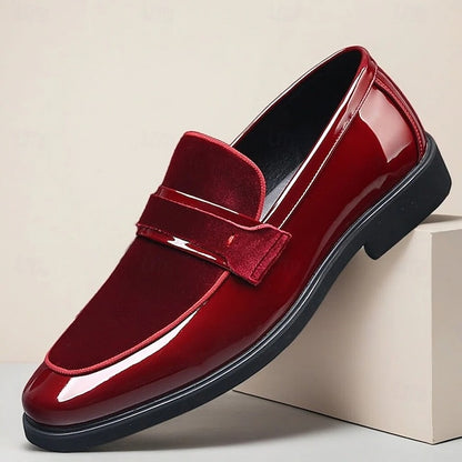 Men's Leather with Velvet Red Loafers – Sleek Design Faux
