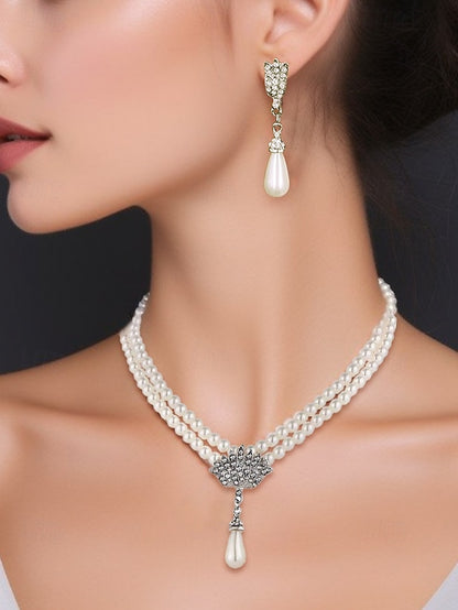 Double-Layer Pearl Necklace Bridal – Elegant Jewelry Set