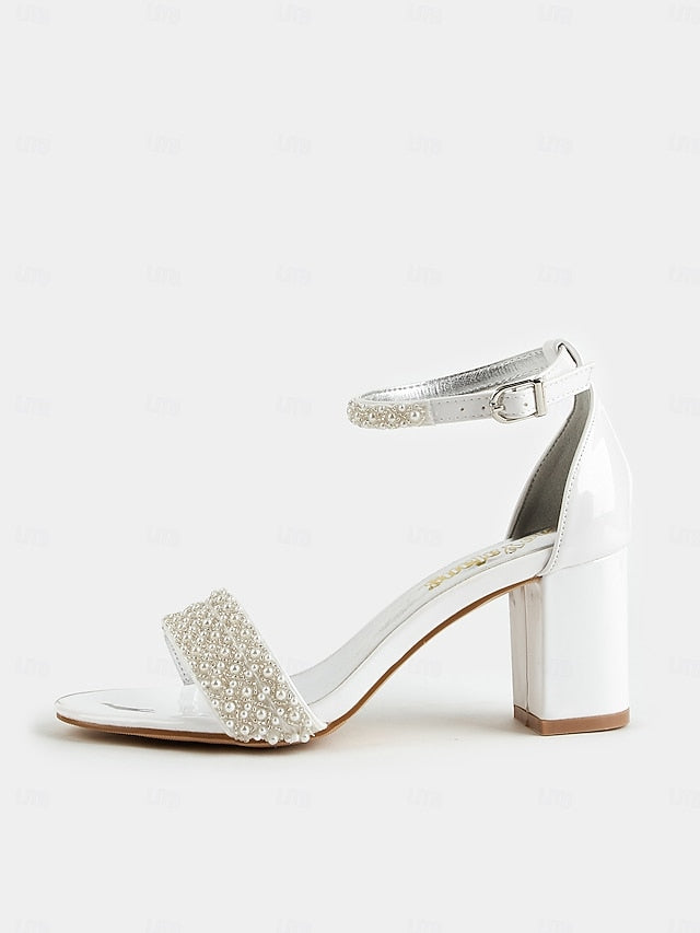for Ankle with Heels Pearl-Embellished Strap Ivory Open-Toe
