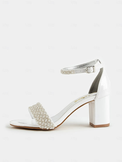 for Ankle with Heels Pearl-Embellished Strap Ivory Open-Toe