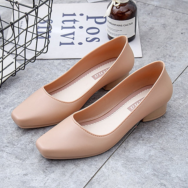 – Classic Heel Women's Toe Slip-On Black Low Pumps Round