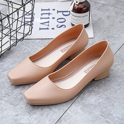 – Classic Heel Women's Toe Slip-On Black Low Pumps Round