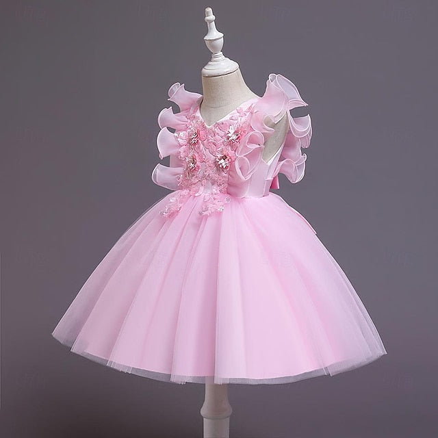 Color Sequin Kids Girls' Solid Flower Party Dress