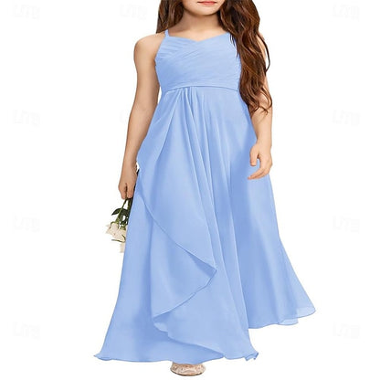 Flowy Girls Halter Junior A-Line Girl Dress Bridesmaid Flower