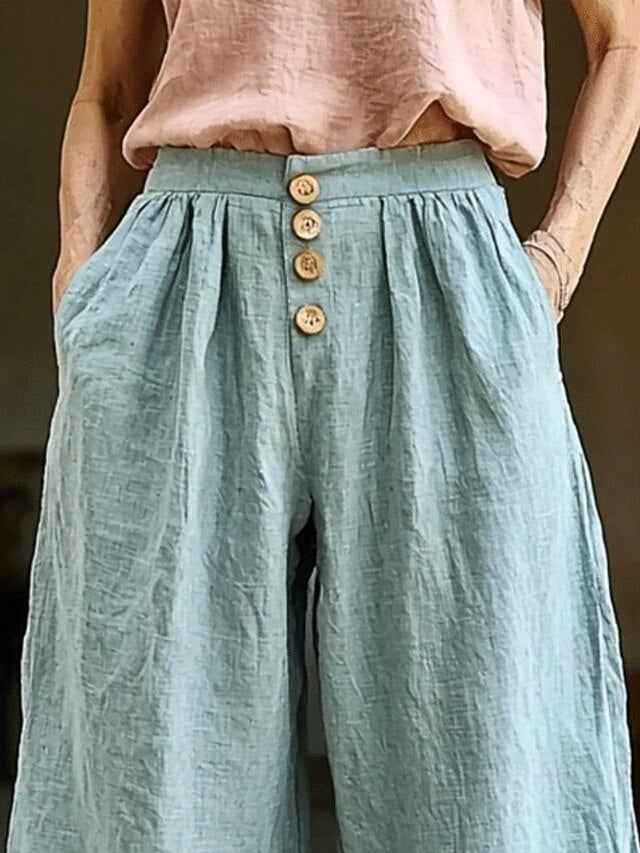 Women's Faux Cotton Linen Wide Leg Bohemian Retro Vintage