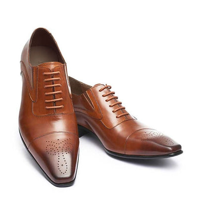 Black Faux Classic Leather Men's Oxford Cap Shoes -