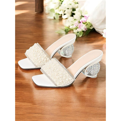 Pearl-Embellished Women Wedding for Open-Toe Mules – Bridal