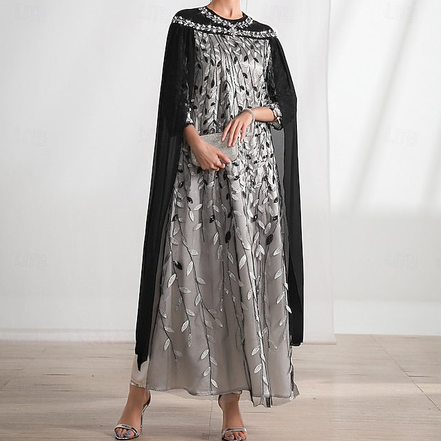 Neck Dress A-Line the Bride Cape Elegant of Mother Crew