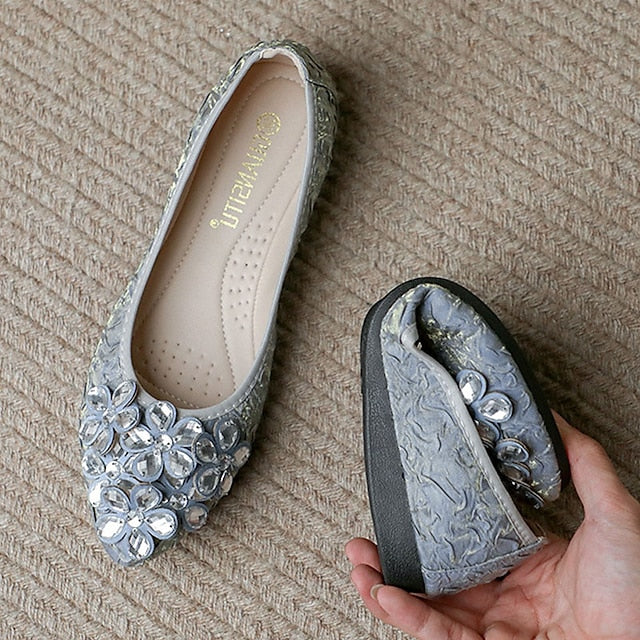 Embellished Floral - Wedding Crystal Women's Foldable Flats