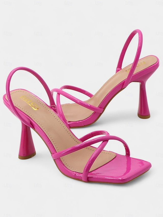 Square Beige Strappy – Toe with Design Sandals Heeled