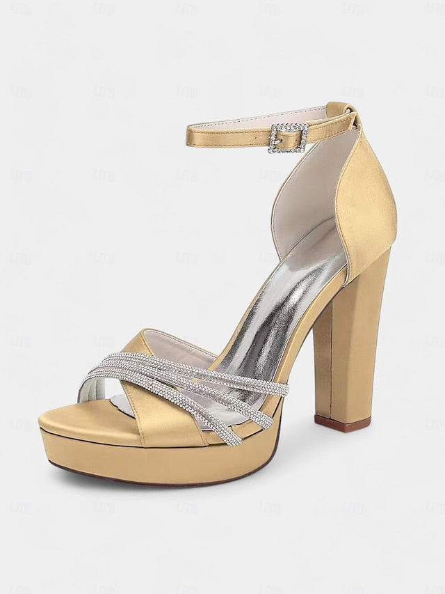 Satin Heel Purple with Straps Sandals Rhinestone High - Platform