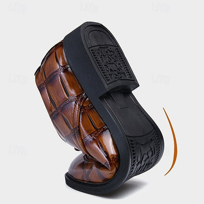 Men's Shoes Brown Dress Crocodile-Pattern Leather