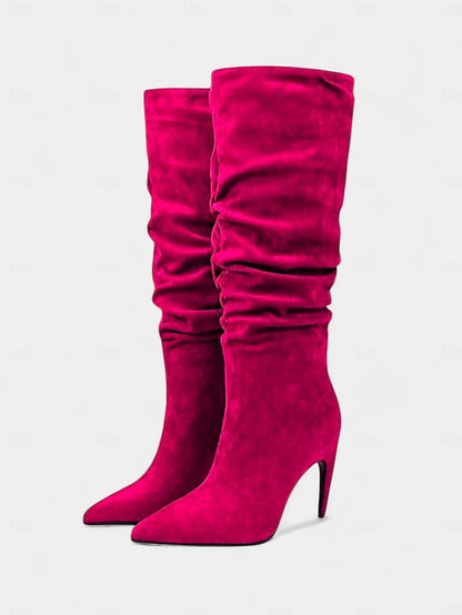 Women's Boots Pointed Velvet Slouch Knee - High Green Toe