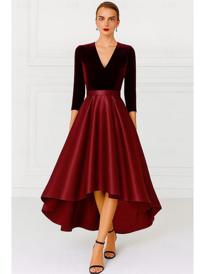 Elegant Dress Vintage Bride Mother Black the A-Line of Burgundy