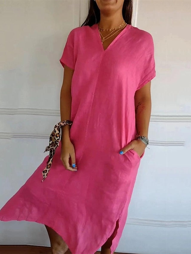 Women's Black Red Green Summer Spring Midi Dress Faux