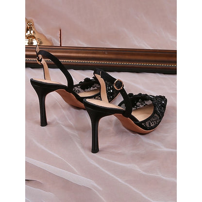 with White Kitten Slingback Pointed-Toe Pearl-Embellished Heel