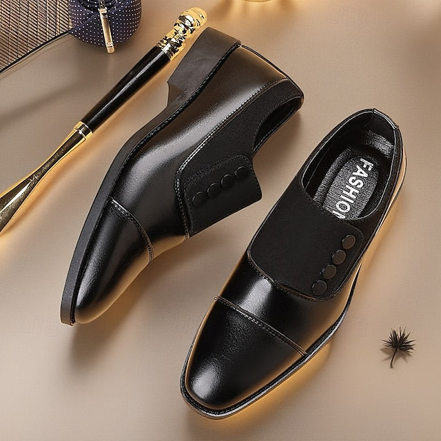 Decor Shoes Men's Classic Button Black Dress Slip-On