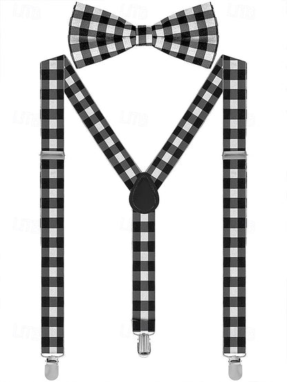 Men's Suspender Adjustable Tie Plaid and Christmas Set Bow