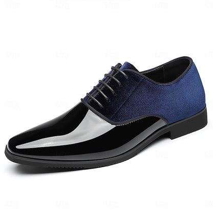 Blue Men's Finish Shoes White with and Dress Velvet Glossy