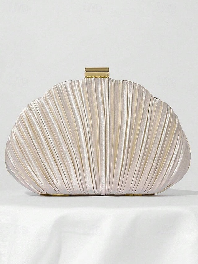 Purse Pleated Evening Clutch Satin Shell Women's