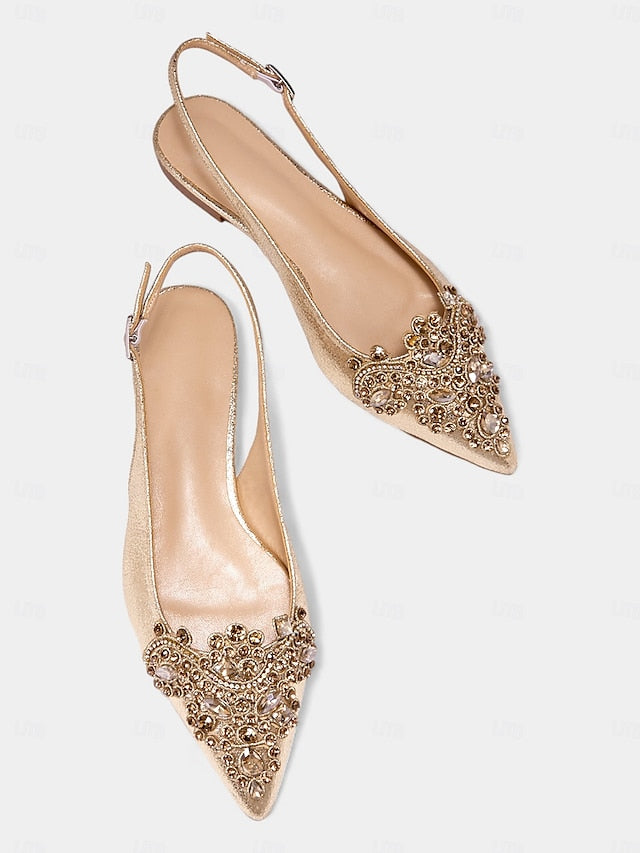 Slingback Pointed Women's Embellished Toe with Gold Flats