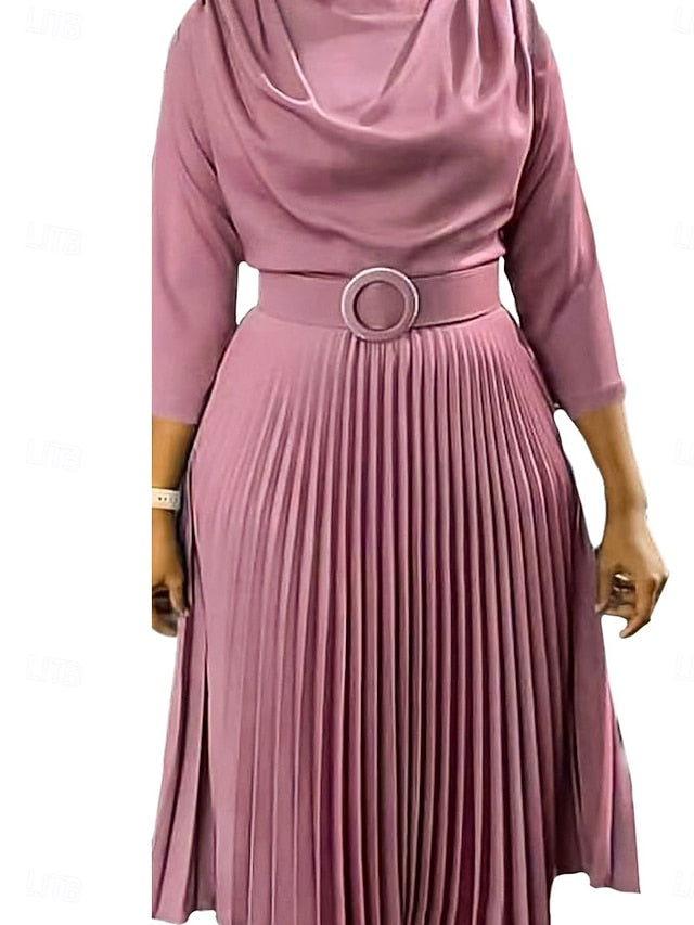 Women's Plain Dress Maxi Dress With Belt Elegant Crew Neck