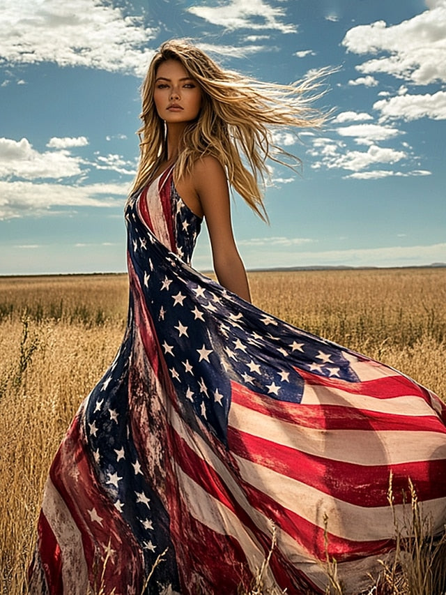 Women's Patriotic  Maxi Dress A Line Dress Slip Dress