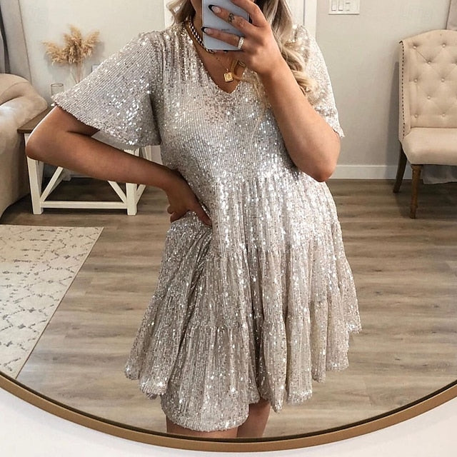 Women's Mini Dress Sequin Dress Cocktail Dress Elegant