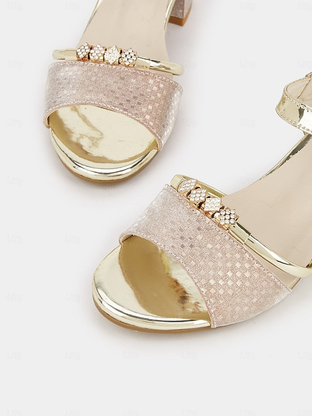 Gold Block Sandals for Rhinestone-Embellished – Heel Women