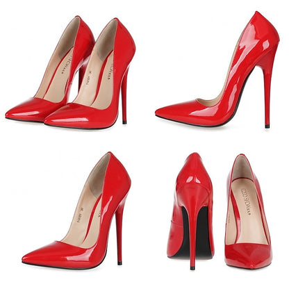 Leather Stiletto Patent Women's Heels Sexy Black - High