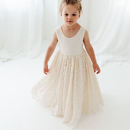 Solid Sleeveless Kids Dress Colored Girls' Party Wedding