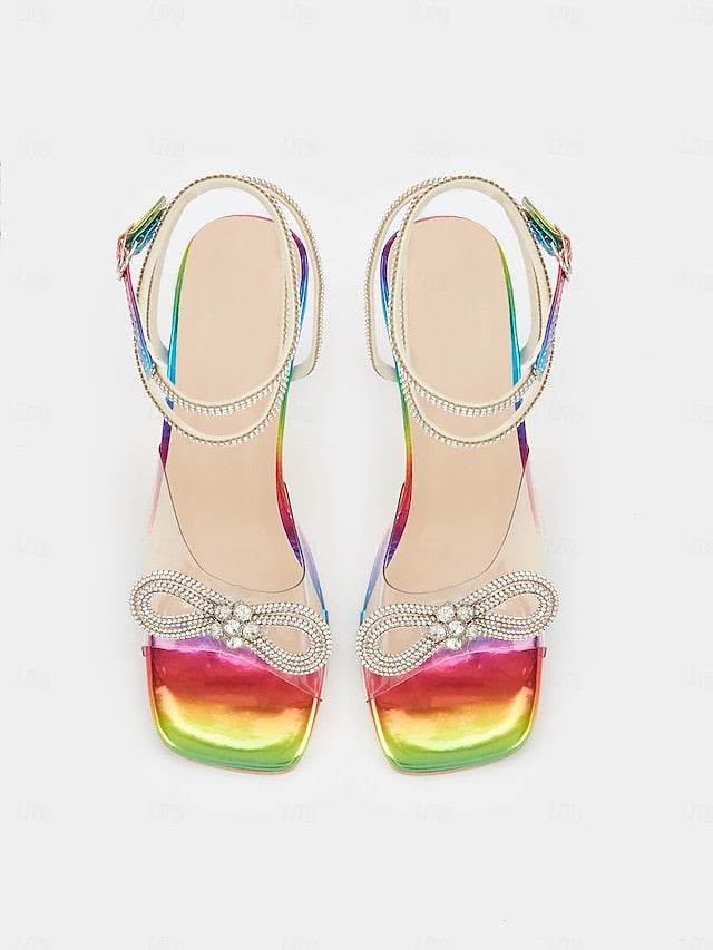 Bow Clear with Detail Heels Heel - Crystal High Colorful Rainbow