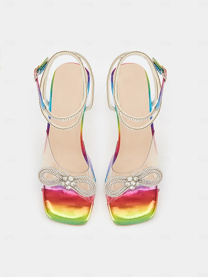 - High Detail Heels Heel Clear Colorful Rainbow Bow with Crystal