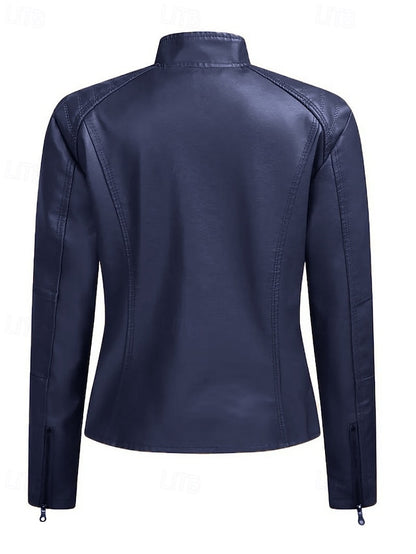 Faux Jacket Pocket Comfortable Leather Zipper Women's