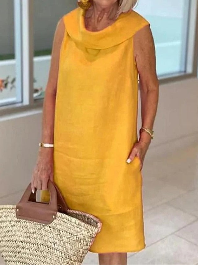 Women's Blue Black Yellow Summer Spring Knee Length Dress