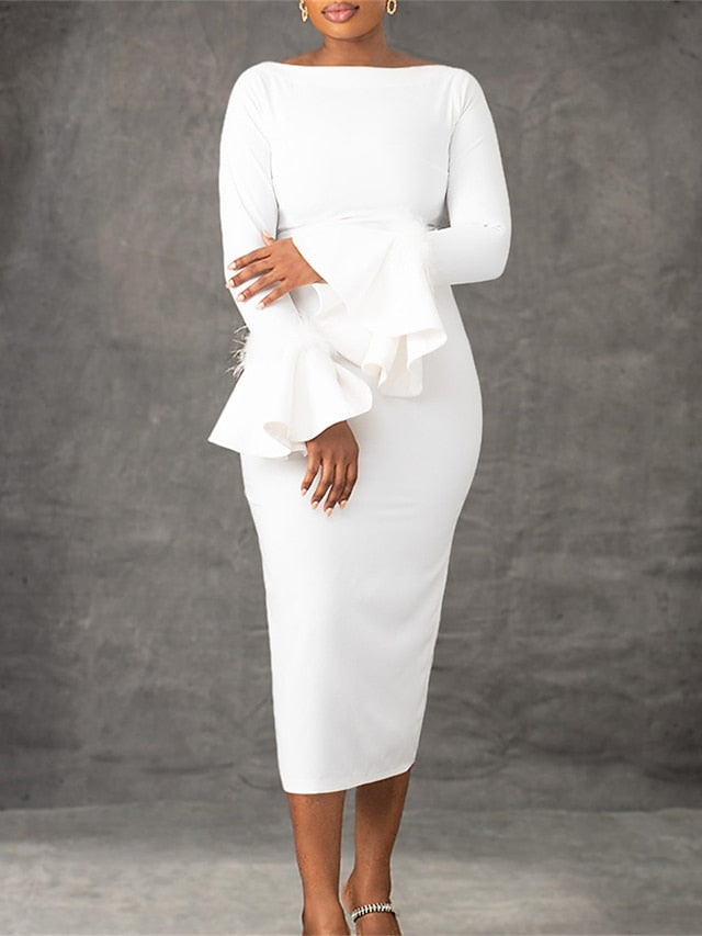 Women's White Dress Party Dress Feather Dress Feather Crew