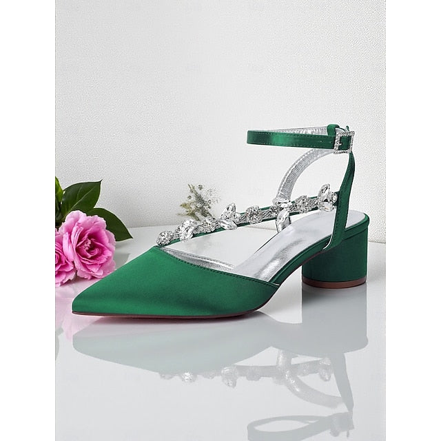 Heel Rhinestone Block Pumps Purple Women's with Satin