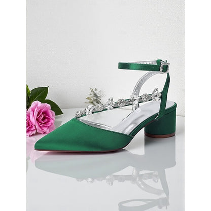 Heel Rhinestone Block Pumps Purple Women's with Satin